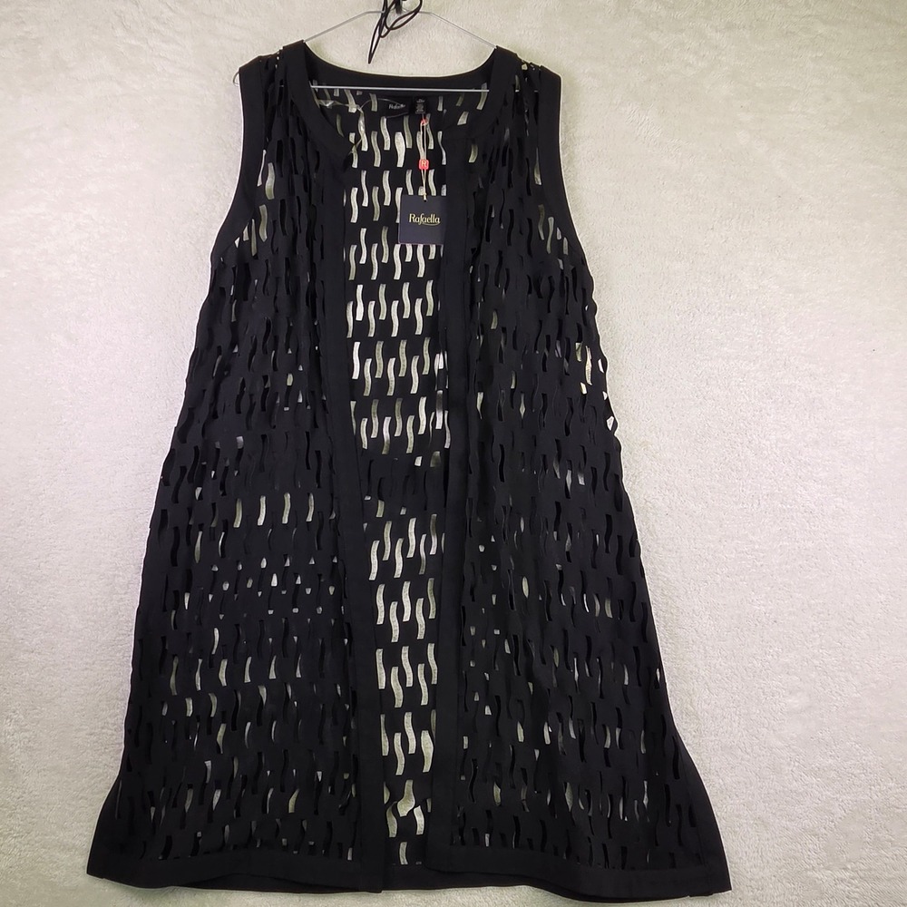 Rafaella Tropic Carnivale Black Laser Cut Open Front Longline Vest XL NEW
